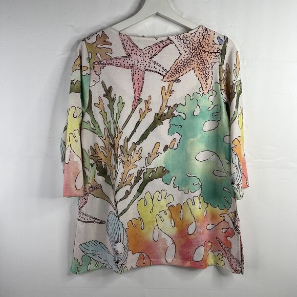 Soft Surroundings Sz PS Petite Cerina Tunic Top Blouse Beach Sea Coral Colorful - Picture 9 of 10